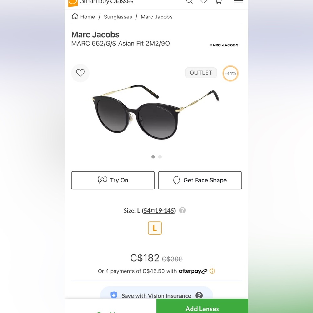 Marc Jacobs Black and Gold Sunglasses